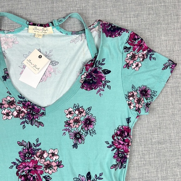 Ultra Flirt Turquoise & Purple Floral Skater Dress Juniors Size Small - Picture 3 of 6